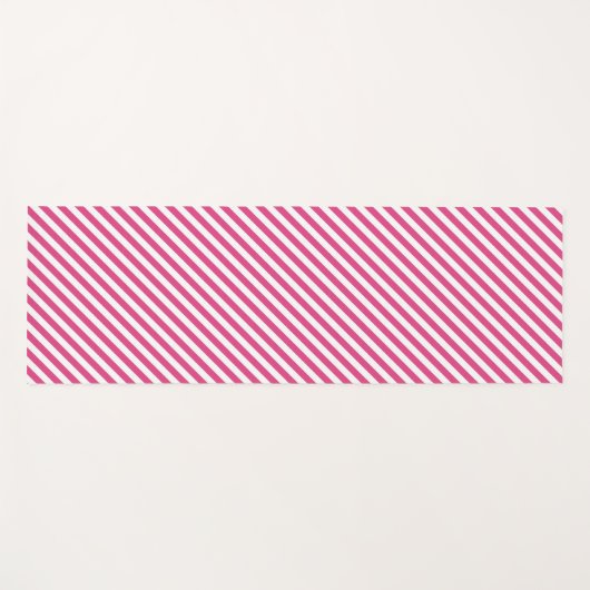 Diagonal pink and white stripes pattern ヨガマット (正面(横))