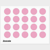 Diagonal pink and white stripes pattern ラウンドシール (シート)