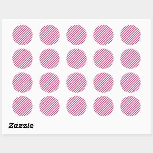 Diagonal pink and white stripes pattern ラウンドシール (シート)