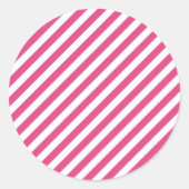 Diagonal pink and white stripes pattern ラウンドシール (正面)