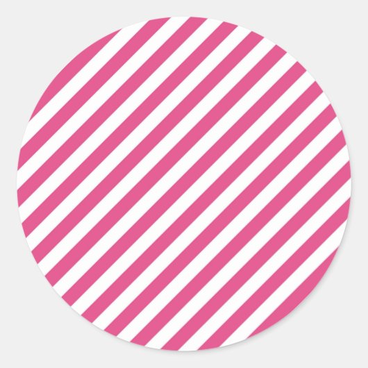 Diagonal pink and white stripes pattern ラウンドシール (正面)
