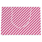 Diagonal pink and white stripes pattern ラージペーパーバッグ (正面)