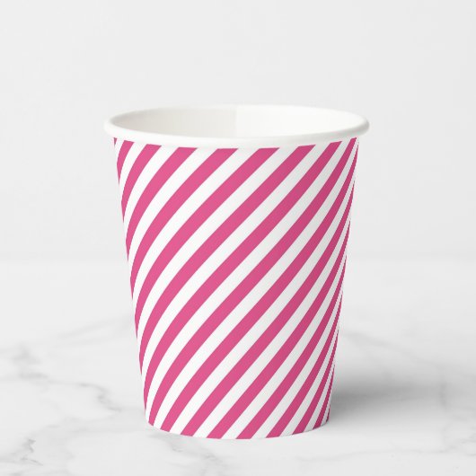 Diagonal pink and white stripes pattern 紙コップ (左)