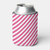 Diagonal pink and white stripes pattern 缶クーラー (缶正面)