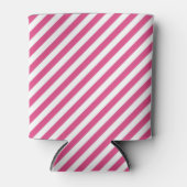 Diagonal pink and white stripes pattern 缶クーラー (正面)