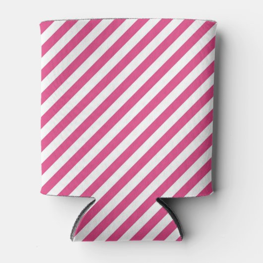 Diagonal pink and white stripes pattern 缶クーラー (正面)
