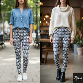 Diagonal Plaid Monochrome Gray Fine Weave レギンス