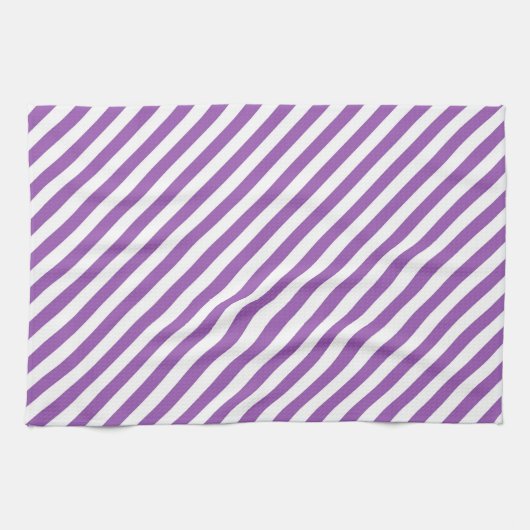 Diagonal purple and white stripes pattern キッチンタオル (横)