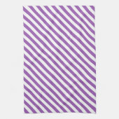 Diagonal purple and white stripes pattern キッチンタオル (縦)