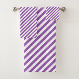 Diagonal purple and white stripes pattern バスタオルセット