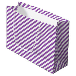 Diagonal purple and white stripes pattern ラージペーパーバッグ