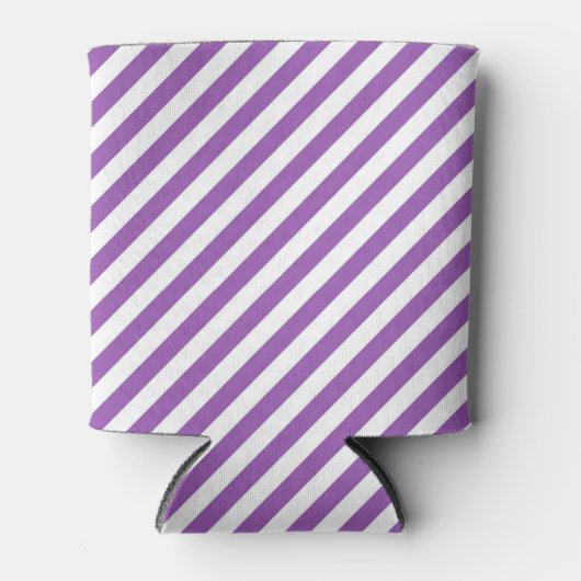 Diagonal purple and white stripes pattern 缶クーラー (正面)
