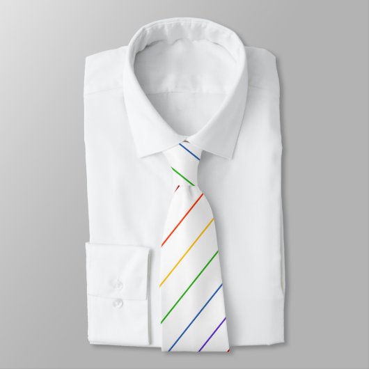 Diagonal Rainbow Thin Stripe White ネクタイ (タイ)