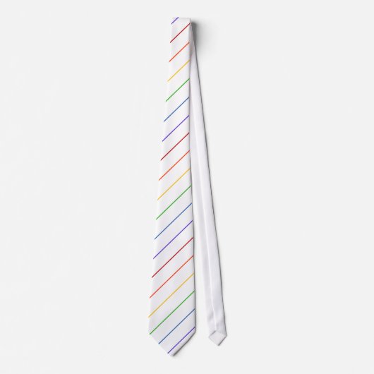 Diagonal Rainbow Thin Stripe White ネクタイ (正面)