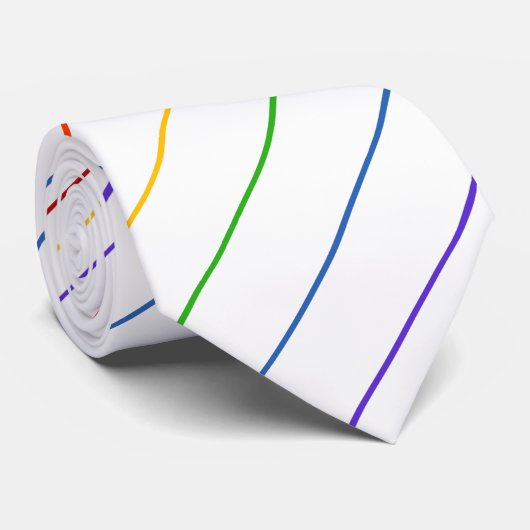 Diagonal Rainbow Thin Stripe White ネクタイ (ロール)