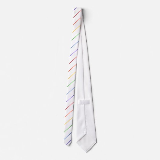Diagonal Rainbow Thin Stripe White ネクタイ (裏面)