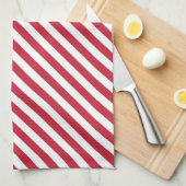 Diagonal red and white stripes pattern キッチンタオル (四つ折り)