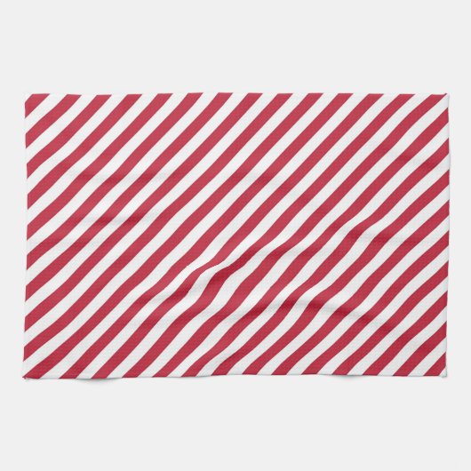 Diagonal red and white stripes pattern キッチンタオル (横)