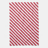 Diagonal red and white stripes pattern キッチンタオル (縦)