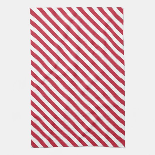 Diagonal red and white stripes pattern キッチンタオル (縦)