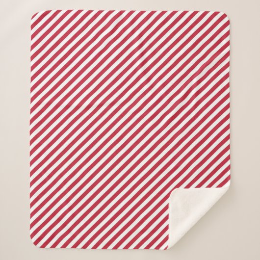Diagonal red and white stripes pattern シェルパブランケット (正面)
