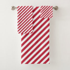 Diagonal red and white stripes pattern バスタオルセット