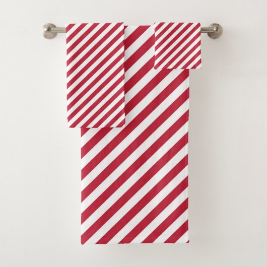 Diagonal red and white stripes pattern バスタオルセット (インサイチュ)