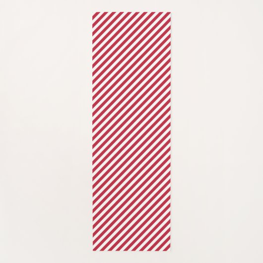 Diagonal red and white stripes pattern ヨガマット (正面)