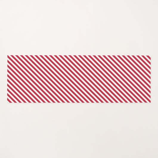 Diagonal red and white stripes pattern ヨガマット (正面(横))