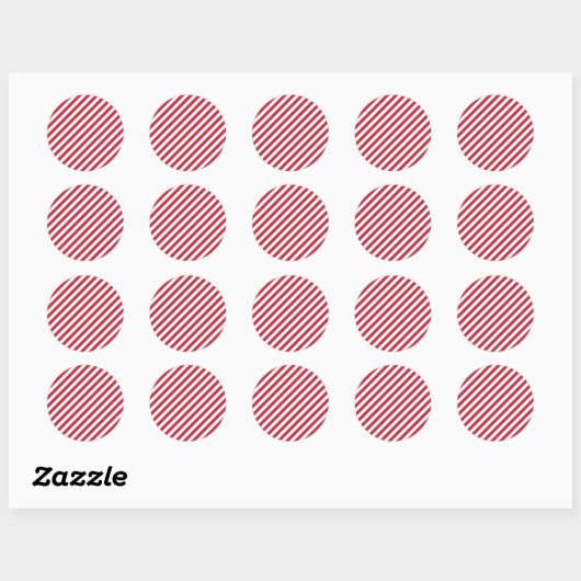Diagonal red and white stripes pattern ラウンドシール (シート)