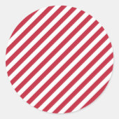 Diagonal red and white stripes pattern ラウンドシール (正面)