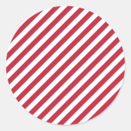 Diagonal red and white stripes pattern ラウンドシール