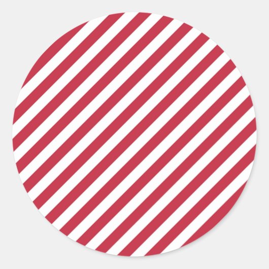 Diagonal red and white stripes pattern ラウンドシール (正面)