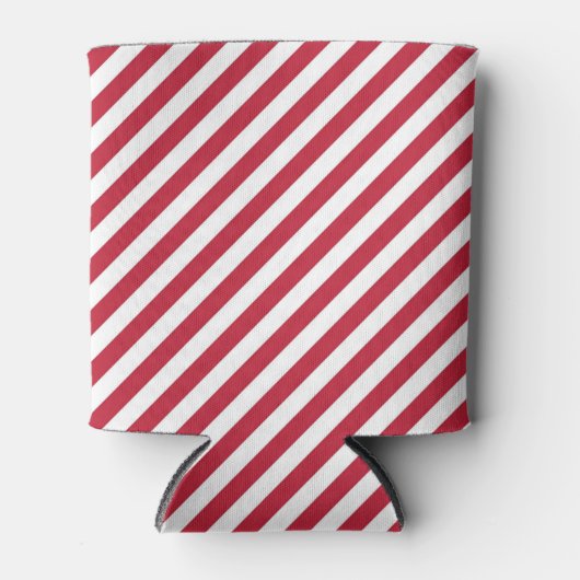 Diagonal red and white stripes pattern 缶クーラー (正面)