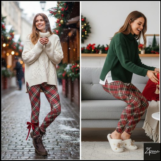 Diagonal Red Black Green Plaid Fabric レギンス