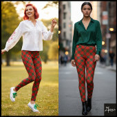 Diagonal Red Green Small-Scale Plaid レギンス