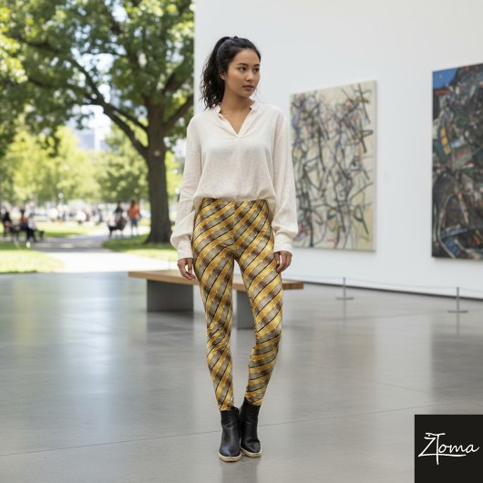 Diagonal Stripe Brown Gold Metallic Glossy レギンス