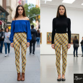 Diagonal Stripe Brown Gold Metallic Glossy レギンス