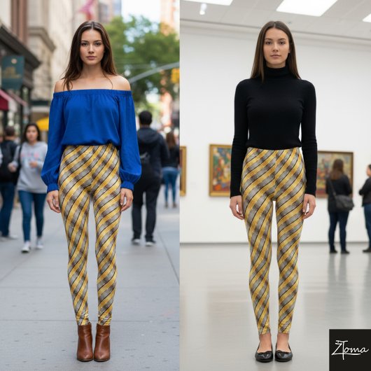 Diagonal Stripe Brown Gold Metallic Glossy レギンス