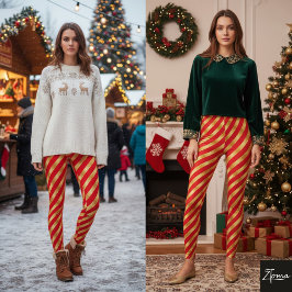 Diagonal Stripe Red Gold Metallic Glossy レギンス