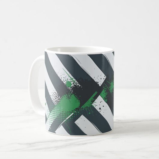 Diagonal Stripes with Green Paint Splashes コーヒーマグカップ (正面左)