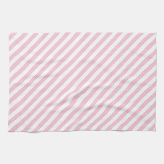 Diagonal white and pink stripes pattern キッチンタオル (横)