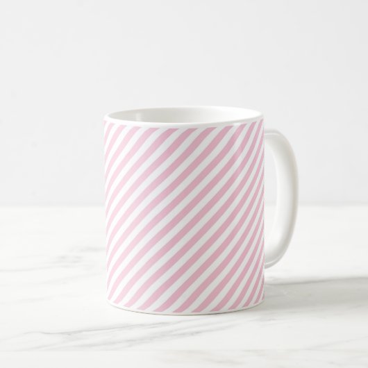 Diagonal white and pink stripes pattern コーヒーマグカップ (正面右)
