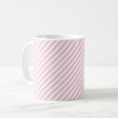 Diagonal white and pink stripes pattern コーヒーマグカップ (正面左)