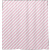 Diagonal white and pink stripes pattern シャワーカーテン (正面)