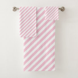Diagonal white and pink stripes pattern バスタオルセット