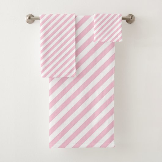 Diagonal white and pink stripes pattern バスタオルセット (インサイチュ)