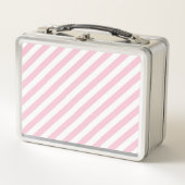 Diagonal white and pink stripes pattern メタルランチボックス (正面)