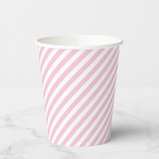 Diagonal white and pink stripes pattern 紙コップ (左)