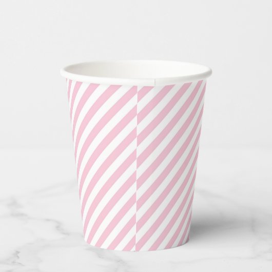 Diagonal white and pink stripes pattern 紙コップ (右)